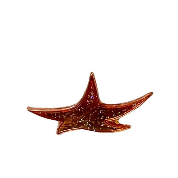Goldtone Enameled Copper Color Sparkle Lapel Pin Star Starfish 1" - Picture 4 of 5